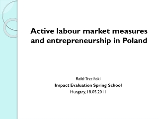 Active labour market measures and entrepreneurship in Poland  Rafał Trzciński