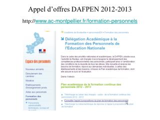 Appel d’offres DAFPEN 2012-2013 http:// www.ac-montpellier.fr/formation-personnels