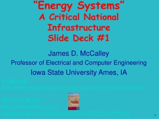 James D. McCalley Professor of Electrical and Computer Engineering Iowa State University Ames, IA