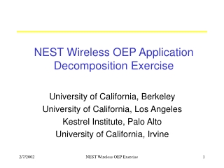 NEST Wireless OEP Application Decomposition Exercise