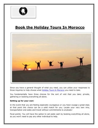 Book the Holiday Tours In Morocco