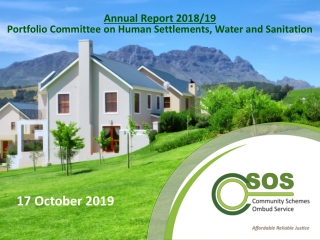 Annual Report 2018/19 Portfolio Committee on Human Settlements, Water and Sanitation