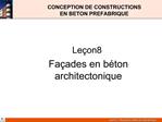 CONCEPTION DE CONSTRUCTIONS EN BETON PREFABRIQUE