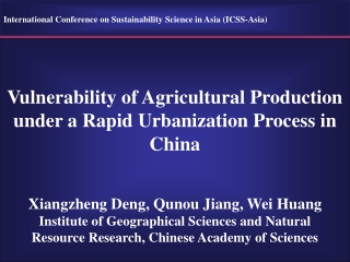 Vulnerability of Agricultural Production under a Rapid Urbanization Process in China