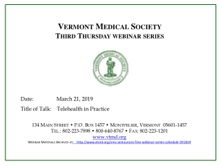 Vermont Medical Society Third Thursday webinar series