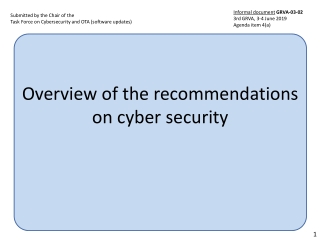 Overview of the recommendations  on cyber security