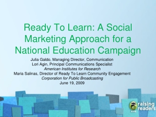 Ready To Learn: A Social Marketing Approach for a National Education Campaign