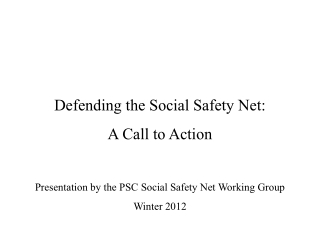 Defending the Social Safety Net:  A Call to Action