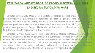 REALIZAREA INDICATORILOR  DE PROGRAM PENTRU ANUL 2018  LA DIRECTIA SILVICA SATU MARE