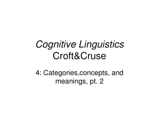 Cognitive Linguistics  Croft&amp;Cruse