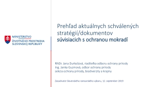 Prehľad aktuálnych schválených stratégií/dokumentov  súvisiacich s ochranou mokradí