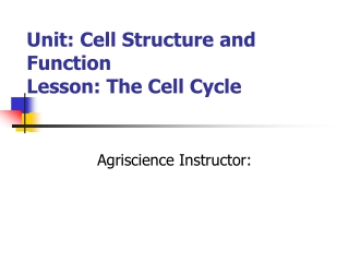 Unit: Cell Structure and Function  Lesson: The Cell Cycle