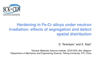 D. Terentyev 1  and X. Xiao 2 1 Nuclear Materials Science Institute, SCK•CEN, Mol, Belgium