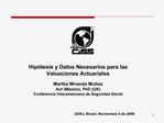 Hip tesis y Datos Necesarios para las Valuaciones Actuariales Martha Miranda Mu oz Act M xico, PhD UK Conferencia Inte