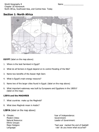 World Geography 8			 Name __________________		                   Chapter 18 Homework