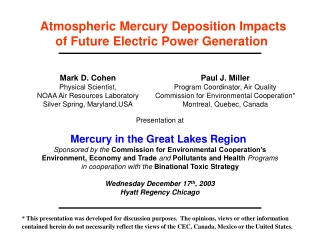 Mercury in the Great Lakes Region Sponsored by the Commission for Environmental Cooperation’s