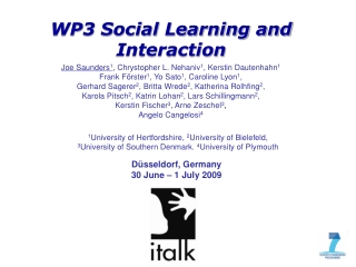 WP3 Social Learning and Interaction