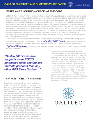 GALILEO 360° FARES AND SHOPPING WHITE PAPER