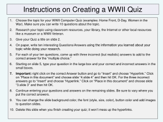 Instructions on Creating a WWII Quiz