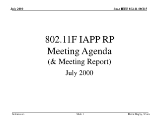 802.11F IAPP RP  Meeting Agenda  (&amp; Meeting Report)