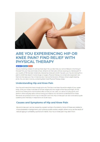 ARE YOU EXPERIENCING HIP OR KNEE PAIN? FIND RELIEF WITH PHYSICAL THERAPY