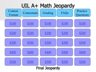 UIL A+ Math Jeopardy