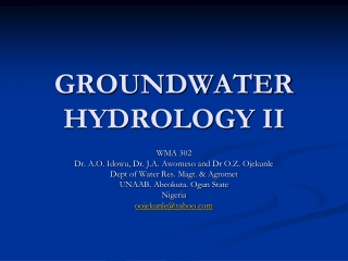 GROUNDWATER HYDROLOGY II