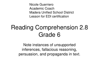 Reading Comprehension 2.8 Grade 6