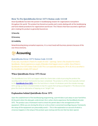 Quickbooks Error 3371 Status Code 11118