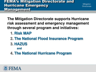 FEMA’s Mitigation Directorate and  Hurricane Emergency Management