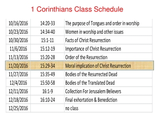 1 Corinthians Class Schedule