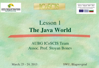 Lesson 1 The Java World AUBG ICoSCIS Team Assoc. Prof. Stoyan Bonev