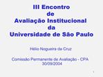 III Encontro de Avalia o Institucional da Universidade de S o Paulo