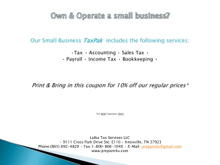 Lalka Tax Services LLC  • 9111 Cross Park Drive Ste. E110 • Knoxville, TN 37923