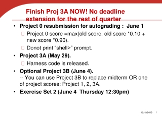 Finish Proj 3A NOW! No deadline extension for the rest of quarter