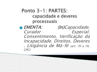 Ponto 3-1: PARTES:  capacidade e deveres processuais