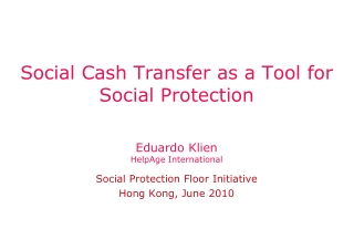 Social Cash Transfer as a Tool for Social Protection