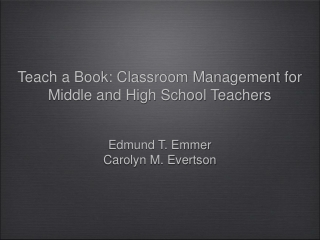 Teach a Book: Classroom Management for Middle and High School Teachers