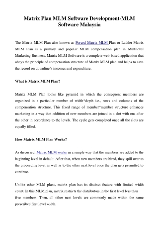 Matrix Plan MLM Software Development-MLM Software Malaysia