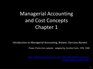 Managerial Accounting  and Cost Concepts Chapter 1