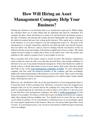 Asset Management Company to Help Your Business