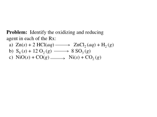 Problem:   Identify the oxidizing and reducing agent in each of the Rx: