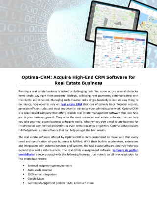 Optima-CRM: Acquire High-End CRM Software for Real Estate Business