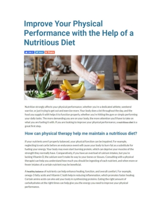 Improve Your Physical Performance with the Help of a Nutritious Diet