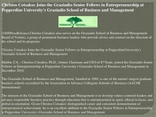 Christos Cotsakos Joins the Graziadio Senior Fellows in Entr