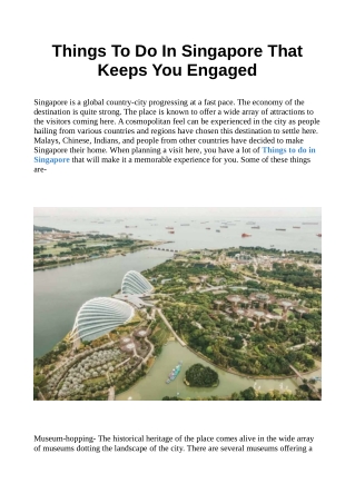 Things To Do In Singapore That Keeps You Engaged