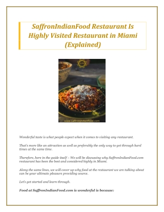 SaffronIndianFood Restaurant Is Highly Visited Restaurant in Miami (Explained)