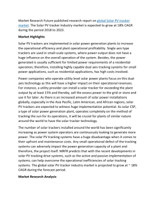 Solar PV tracker Market Analysis From 2019 To 2023: Global Industry Size, Share, Trends, Opportunity