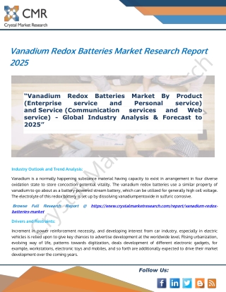 Vanadium Redox Batteries Market - Global Industry Analysis & Forecast To 2025