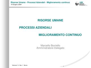 RISORSE UMANE PROCESSI AZIENDALI MIGLIORAMENTO CONTINUO Marcello Borriello Amministratore Delegato